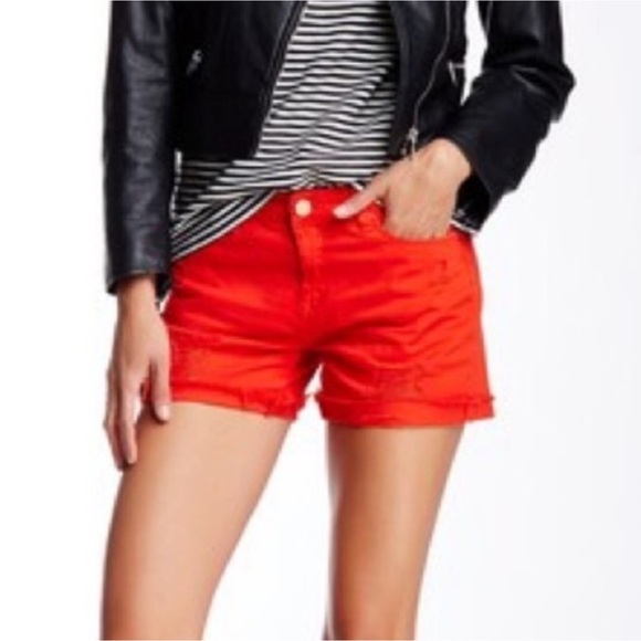 NEW Blank NYC Denim Jean Shorts Red Size 25 = 2 “Crimson Wave” Distressed New - Picture 1 of 8